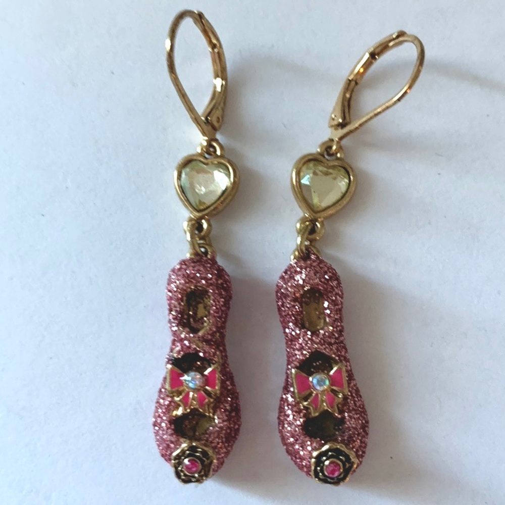 BETSEY JOHNSON Ballet Slipper Earrings - gold tone & pink glitter